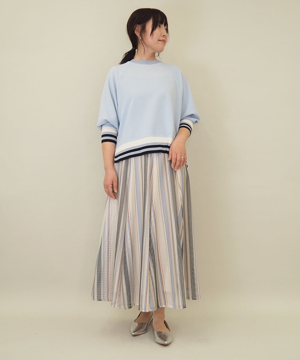 ZMKGE27120 al'aise modulation(アレーズモジュレーション) 【洗える】つぶつぶジョーゼット配色ラグランカットソー ライトブルー