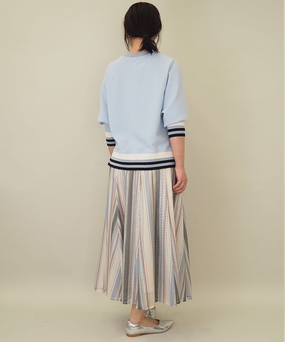 ZMKGE27120 al'aise modulation(アレーズモジュレーション) 【洗える】つぶつぶジョーゼット配色ラグランカットソー ライトブルー