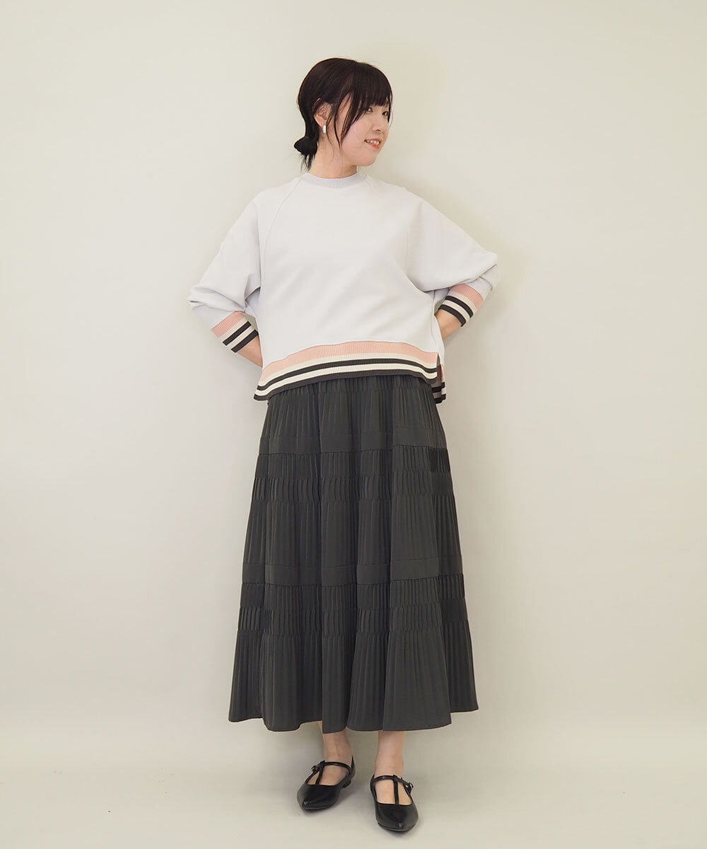 ZMKGE27120 al'aise modulation(アレーズモジュレーション) 【洗える】つぶつぶジョーゼット配色ラグランカットソー ライトグレー