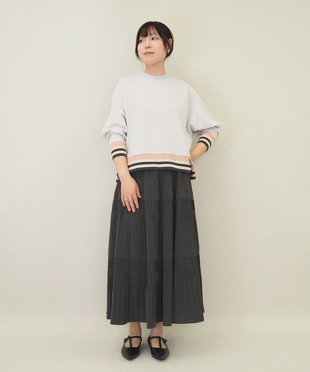 ZMKGE27120 al'aise modulation(アレーズモジュレーション) 【洗える】つぶつぶジョーゼット配色ラグランカットソー ライトグレー