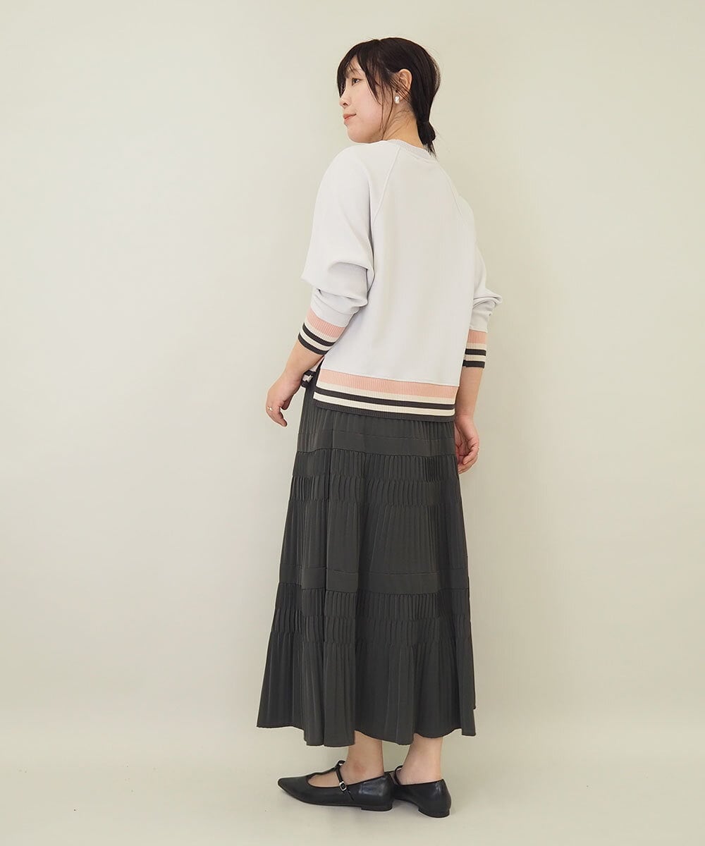 ZMKGE27120 al'aise modulation(アレーズモジュレーション) 【洗える】つぶつぶジョーゼット配色ラグランカットソー ライトグレー