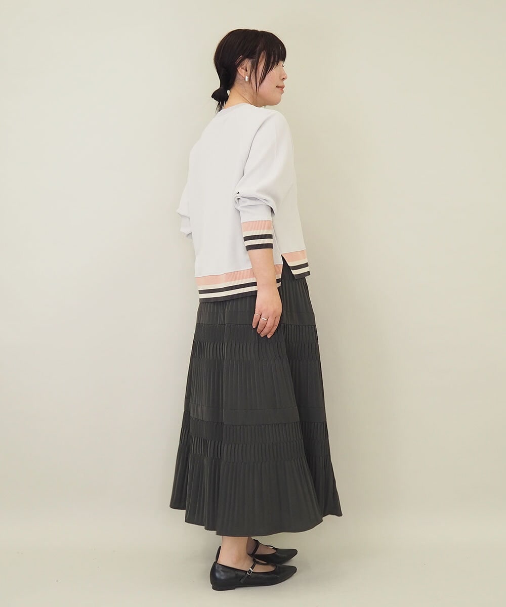 ZMKGE27120 al'aise modulation(アレーズモジュレーション) 【洗える】つぶつぶジョーゼット配色ラグランカットソー ライトグレー