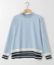 ZMKGE27120 al'aise modulation(アレーズモジュレーション) 【洗える】つぶつぶジョーゼット配色ラグランカットソー ライトブルー