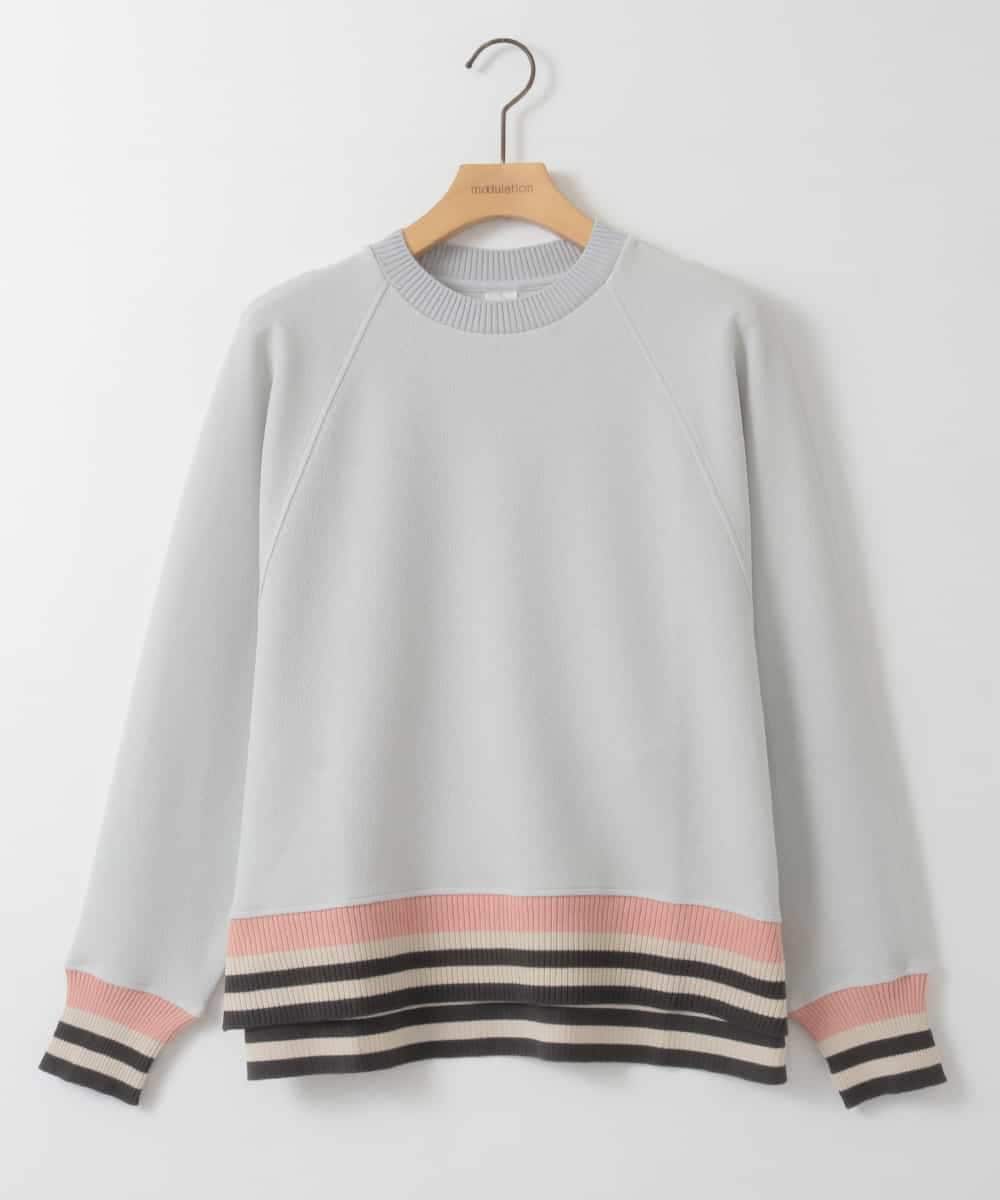 ZMKGE27120 al'aise modulation(アレーズモジュレーション) 【洗える】つぶつぶジョーゼット配色ラグランカットソー ライトグレー