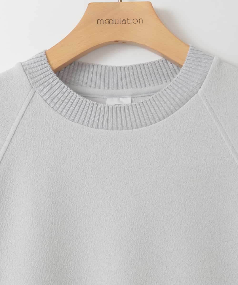 ZMKGE27120 al'aise modulation(アレーズモジュレーション) 【洗える】つぶつぶジョーゼット配色ラグランカットソー ライトグレー