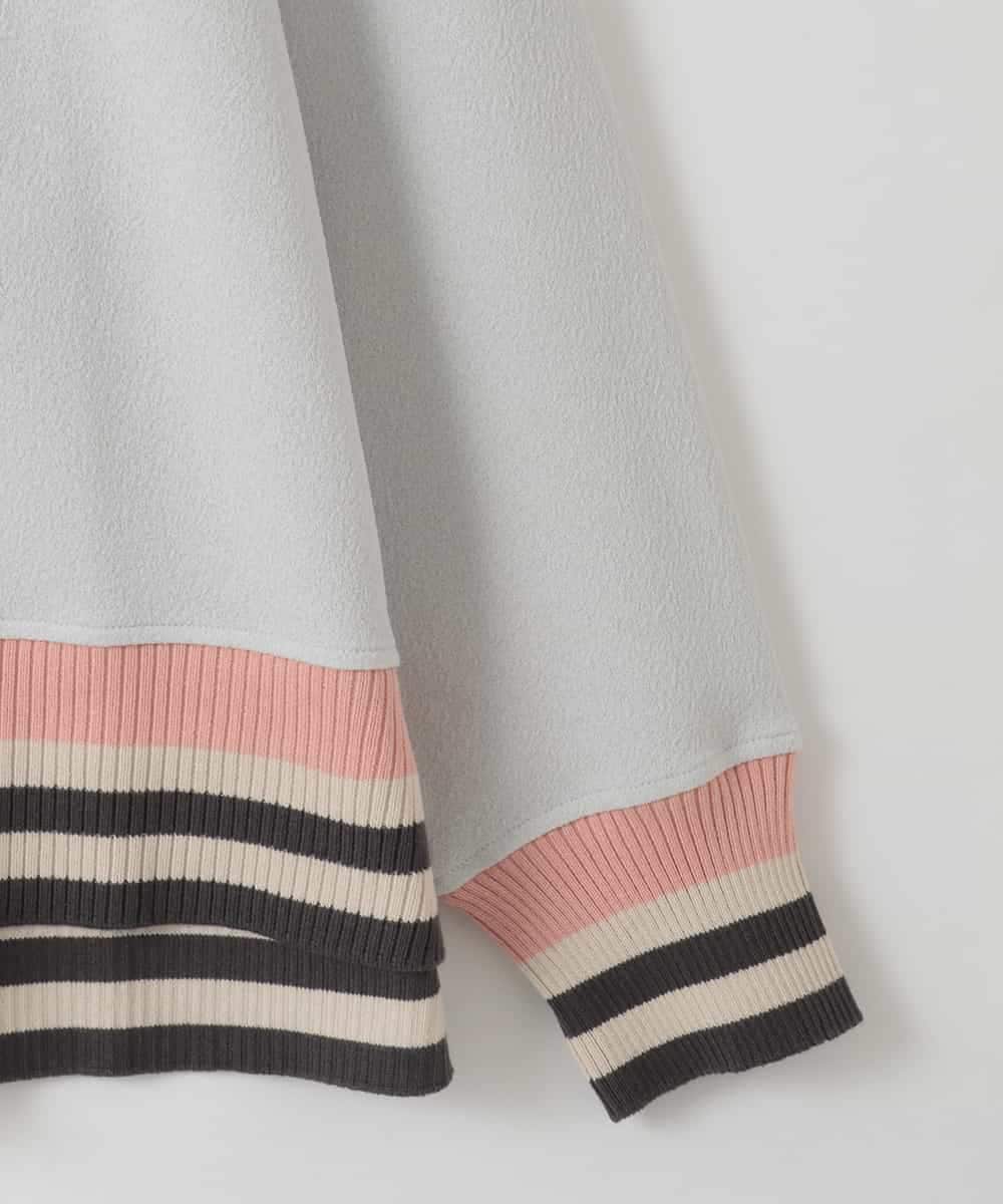 ZMKGE27120 al'aise modulation(アレーズモジュレーション) 【洗える】つぶつぶジョーゼット配色ラグランカットソー ライトグレー