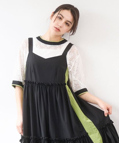 ZMKGE32130 al'aise modulation 配色リブデザインレースプルオーバー