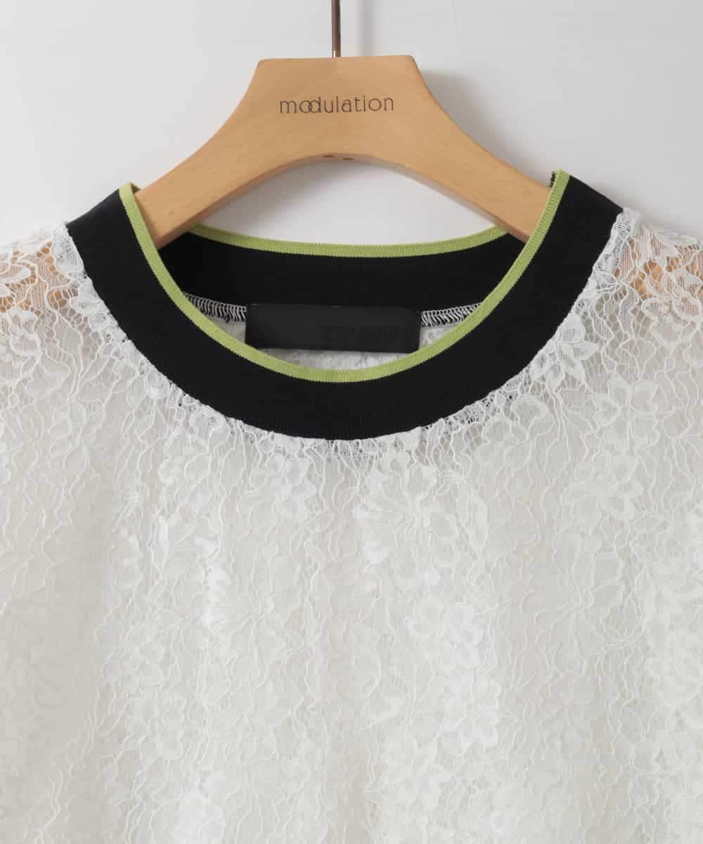 ZMKGE32130 al'aise modulation(アレーズモジュレーション) 配色リブデザインレースプルオーバー ホワイト