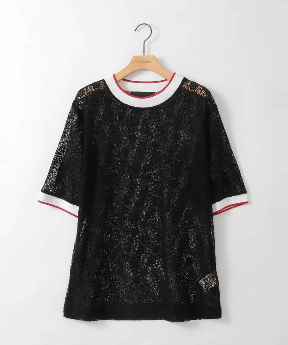 ZMKGE32130 al'aise modulation(アレーズモジュレーション) 配色リブデザインレースプルオーバー ブラック