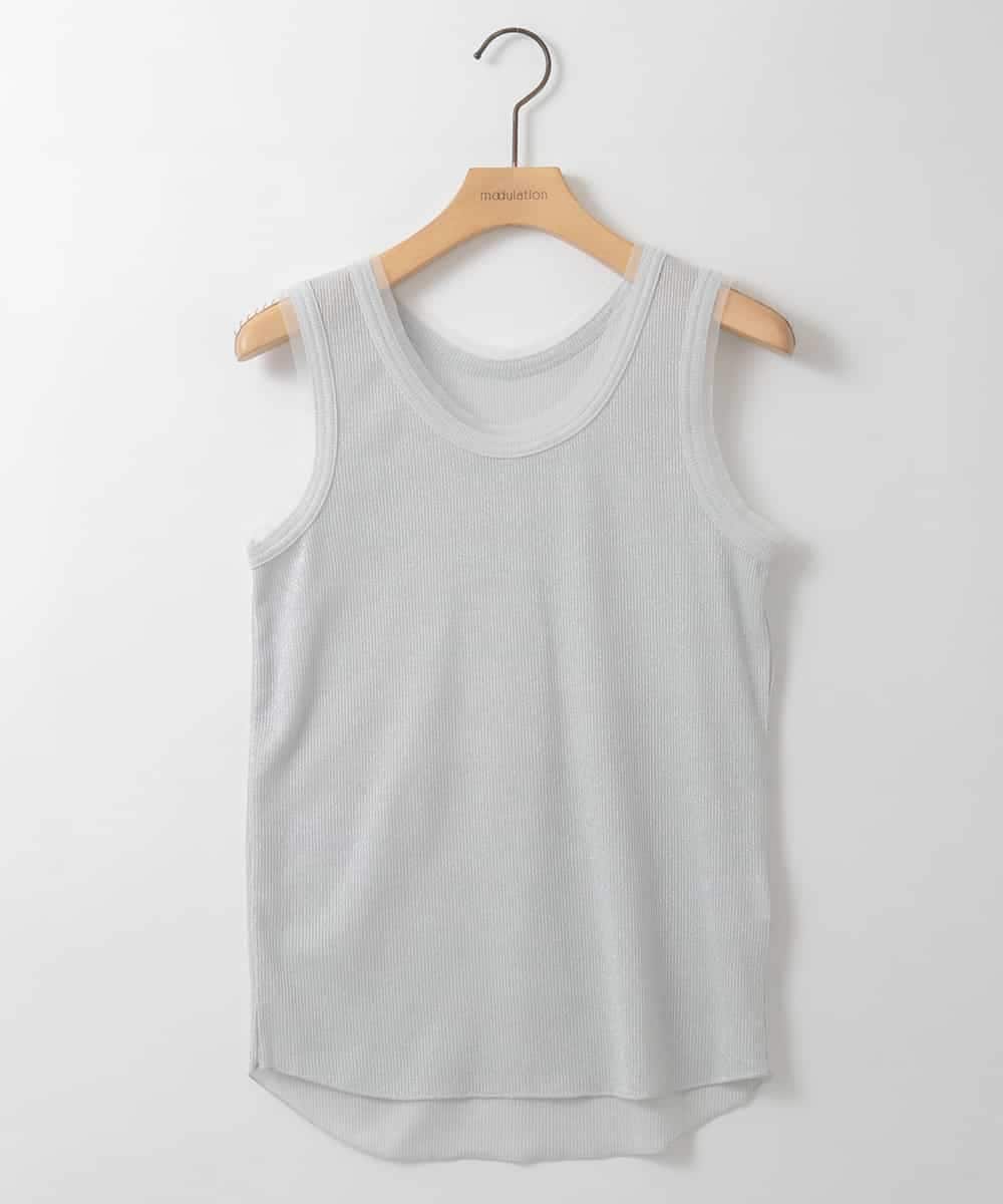 ZMKGE33060 al'aise modulation(アレーズモジュレーション) ラメリブタンクトップ ホワイト