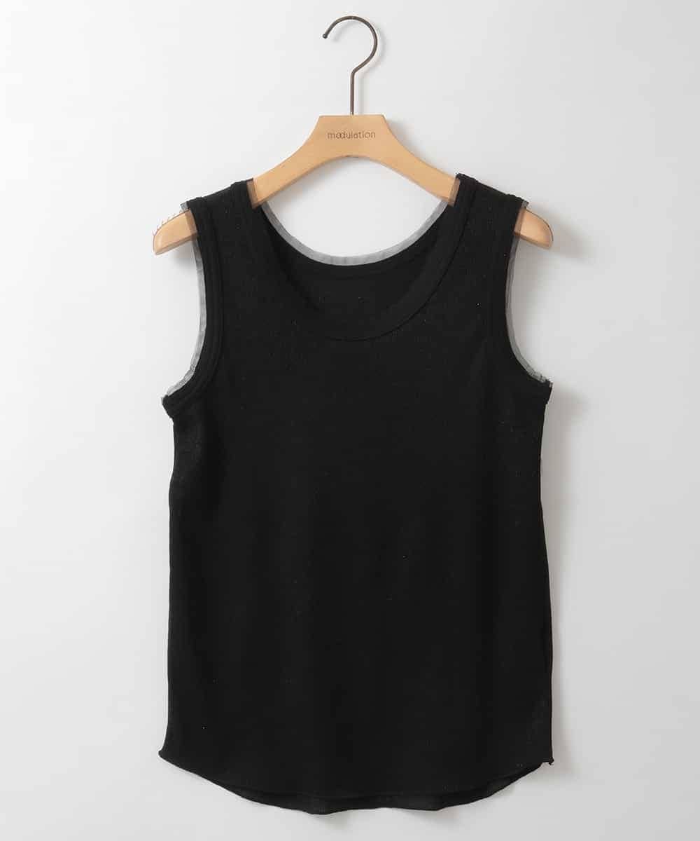 ZMKGE33060 al'aise modulation(アレーズモジュレーション) ラメリブタンクトップ ブラック