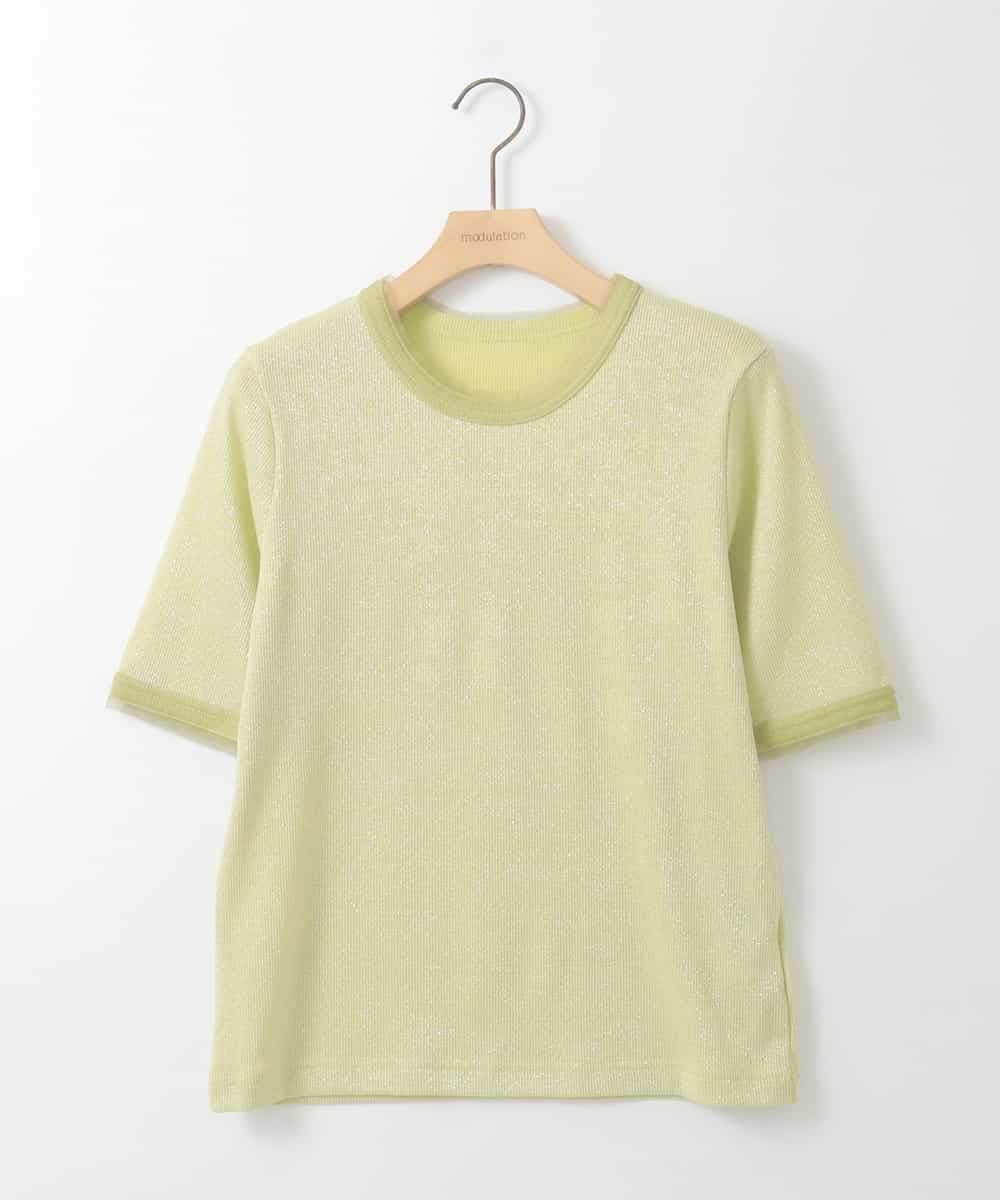 ZMKGE34070 al'aise modulation(アレーズモジュレーション) ラメリブチュールジョイントプルオーバー マスタード