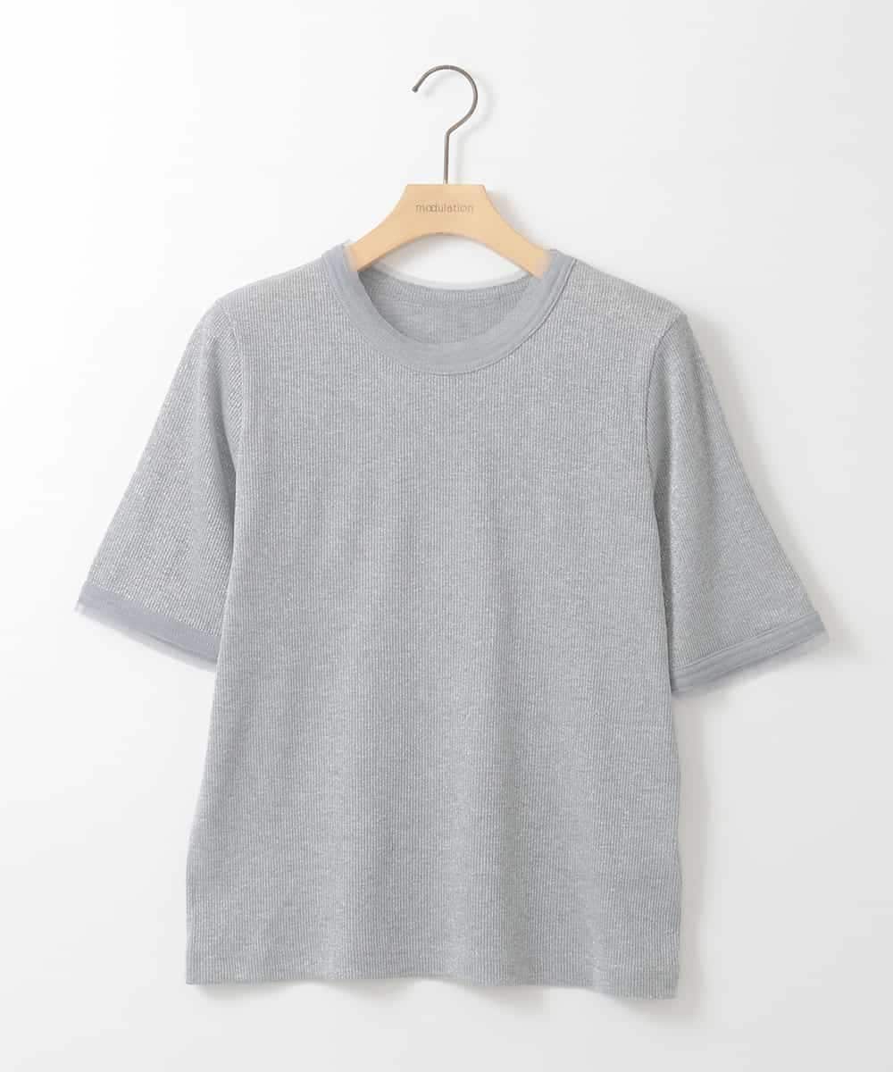 ZMKGE34070 al'aise modulation(アレーズモジュレーション) ラメリブチュールジョイントプルオーバー グレー