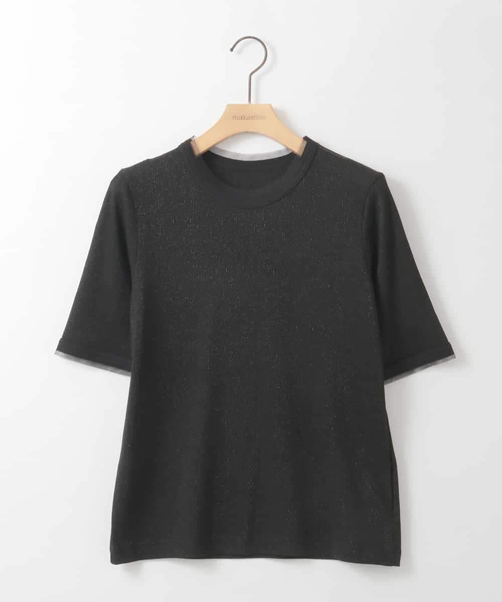 ZMKGE34070 al'aise modulation(アレーズモジュレーション) ラメリブチュールジョイントプルオーバー ブラック