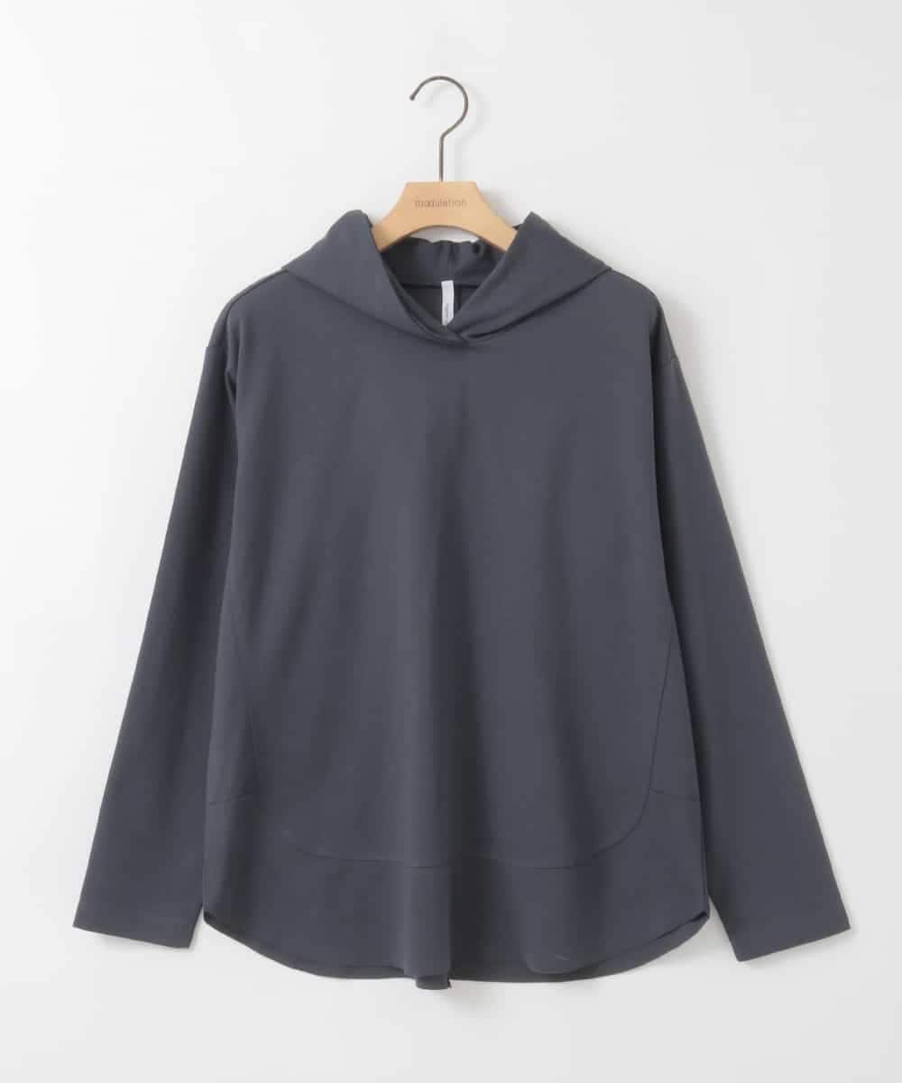 ZMKGE36079 al'aise modulation(アレーズモジュレーション) ラウンドヘムフーディーカットソー ダークグレー