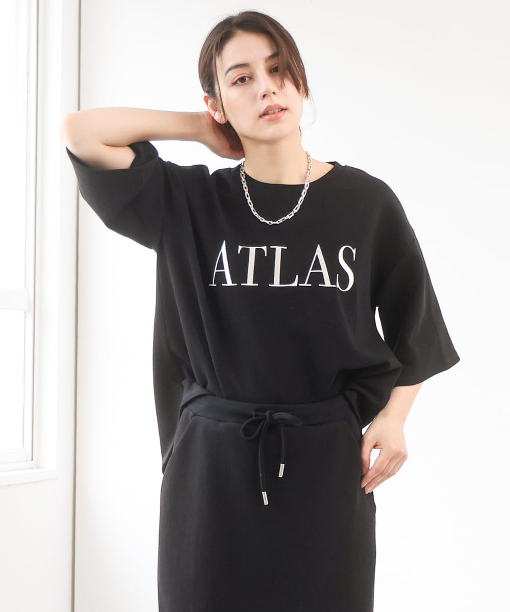 ZMKGE38110 al'aise modulation(アレーズモジュレーション) 刺繍ロゴハーフスリーブカットソー ブラック