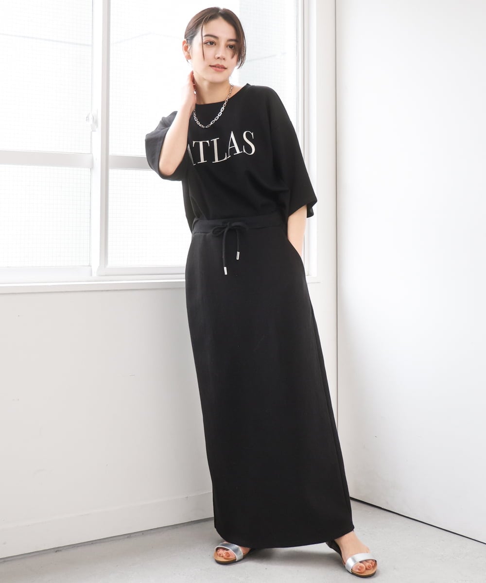 ZMKGE38110 al'aise modulation(アレーズモジュレーション) 刺繍ロゴハーフスリーブカットソー ブラック