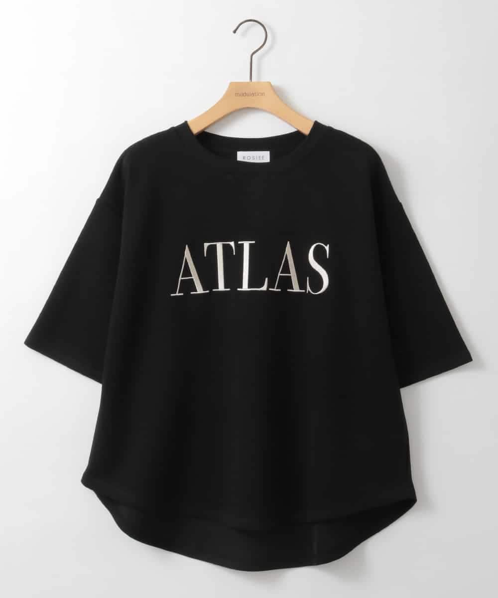 ZMKGE38110 al'aise modulation(アレーズモジュレーション) 刺繍ロゴハーフスリーブカットソー ブラック