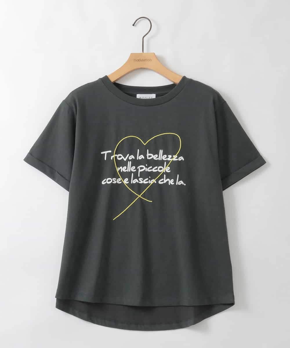 ZMKGE39090 al'aise modulation(アレーズモジュレーション) ロゴステッチデザインTシャツ ダークグレー