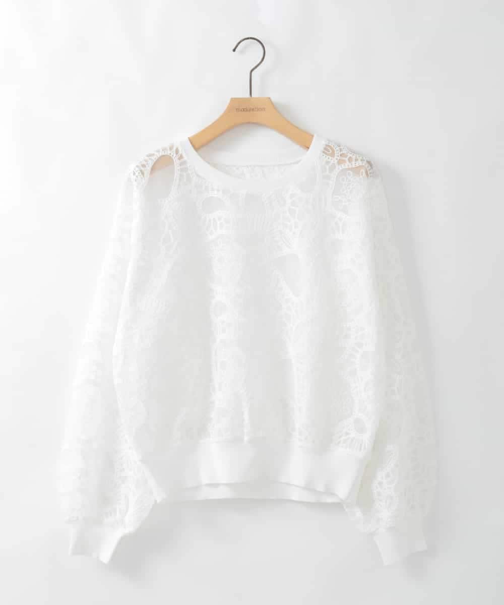 ZMKGE41140 al'aise modulation(アレーズモジュレーション) 【洗える】チュールレースデザインプルオーバー ホワイト