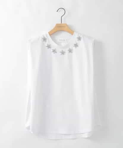 ZMKGE42110 al'aise modulation ビジューアクセントノースリーブカットソー