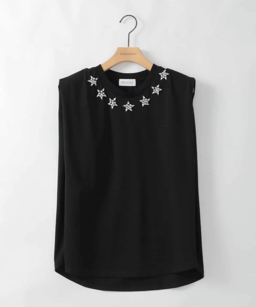 ZMKGE42110 al'aise modulation(アレーズモジュレーション) ビジューアクセントノースリーブカットソー ブラック