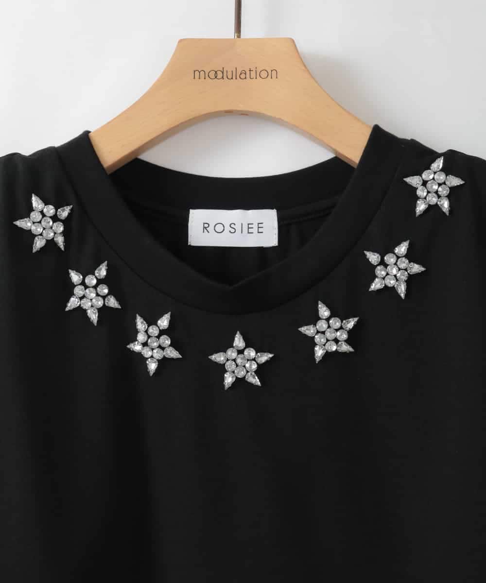 ZMKGE42110 al'aise modulation(アレーズモジュレーション) ビジューアクセントノースリーブカットソー ブラック