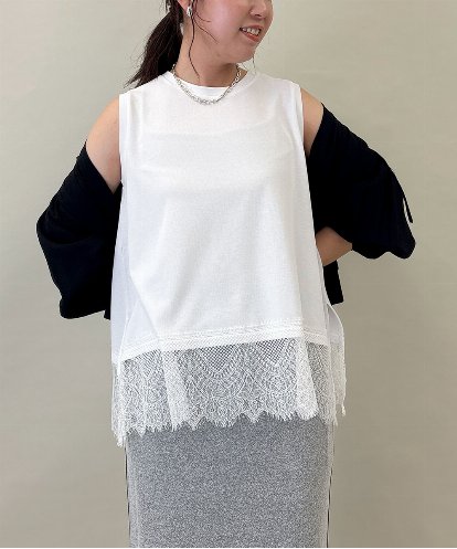 ZMKGE43090 al'aise modulation 裾レースフレアカットソー