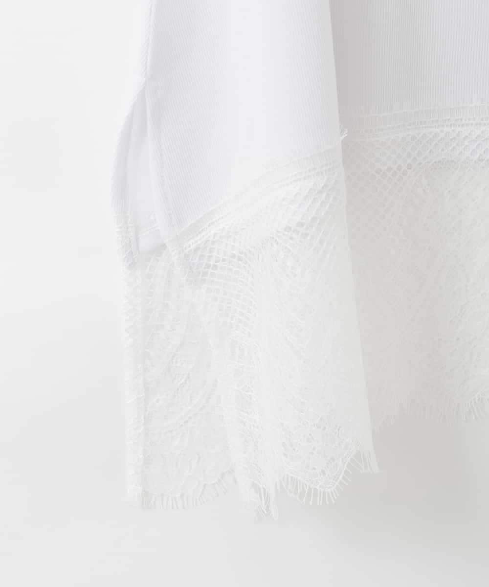 ZMKGE43090 al'aise modulation(アレーズモジュレーション) 裾レースフレアカットソー ホワイト