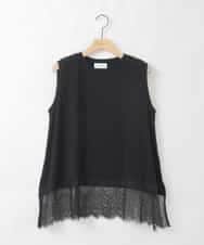 ZMKGE43090 al'aise modulation(アレーズモジュレーション) 裾レースフレアカットソー ブラック