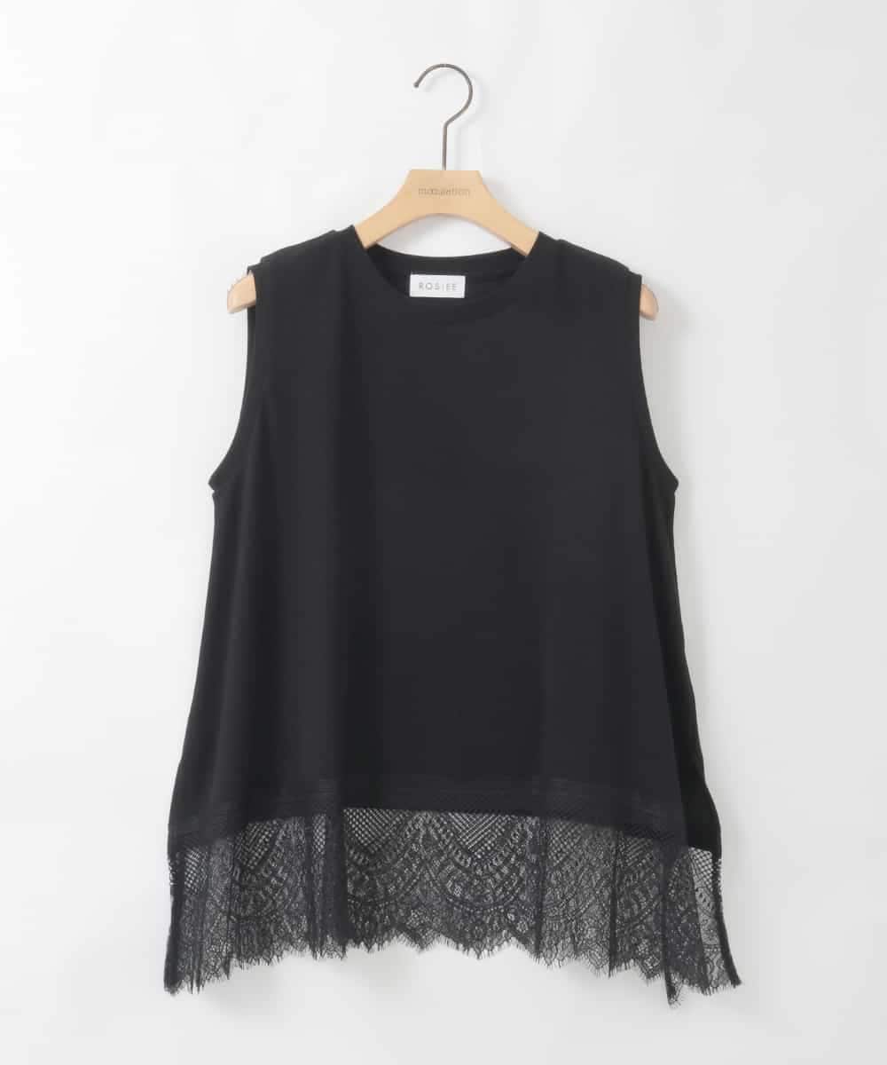 ZMKGE43090 al'aise modulation(アレーズモジュレーション) 裾レースフレアカットソー ブラック