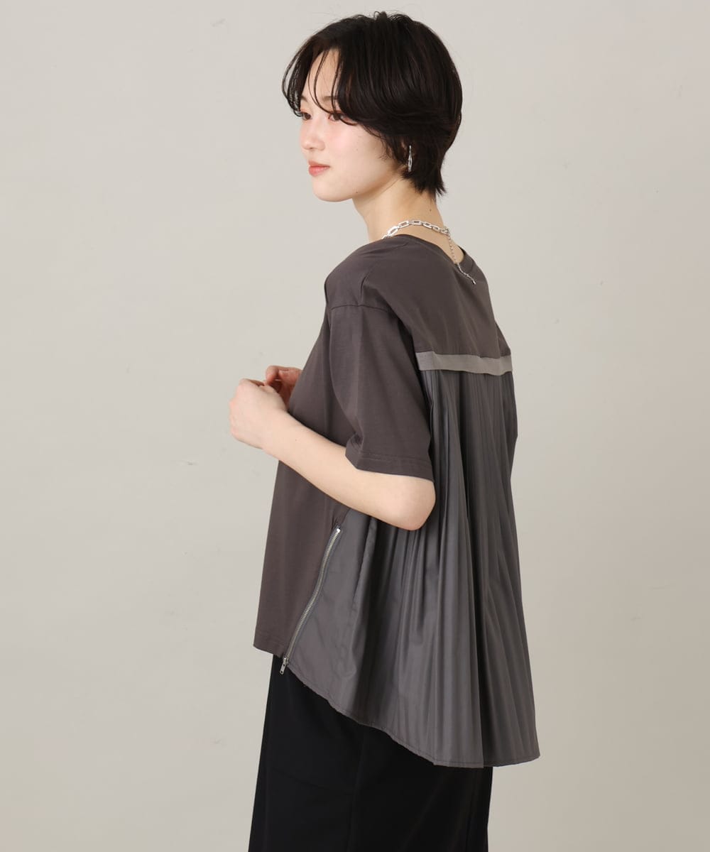 ZMKGE44110 al'aise modulation(アレーズモジュレーション) 【洗える/接触冷感】サイドファスナーバックプリーツジョイントTシャツ ダークグレー