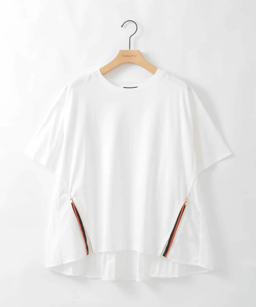 ZMKGE44110 al'aise modulation(アレーズモジュレーション) 【洗える/接触冷感】サイドファスナーバックプリーツジョイントTシャツ アイボリー