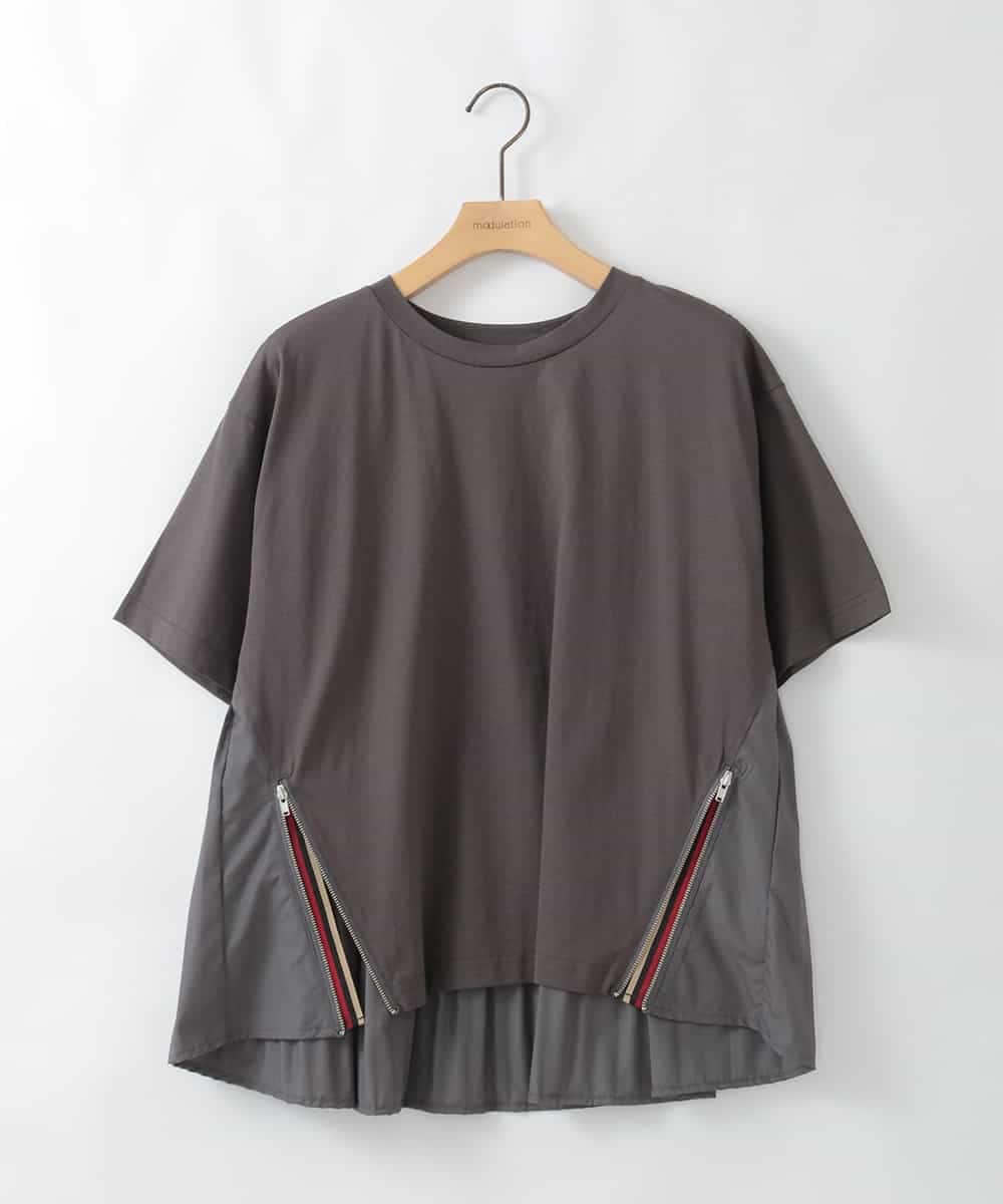 ZMKGE44110 al'aise modulation(アレーズモジュレーション) 【洗える/接触冷感】サイドファスナーバックプリーツジョイントTシャツ ダークグレー