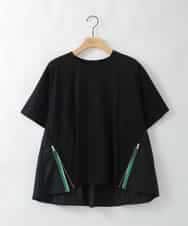 ZMKGE44110 al'aise modulation(アレーズモジュレーション) 【洗える/接触冷感】サイドファスナーバックプリーツジョイントTシャツ ブラック
