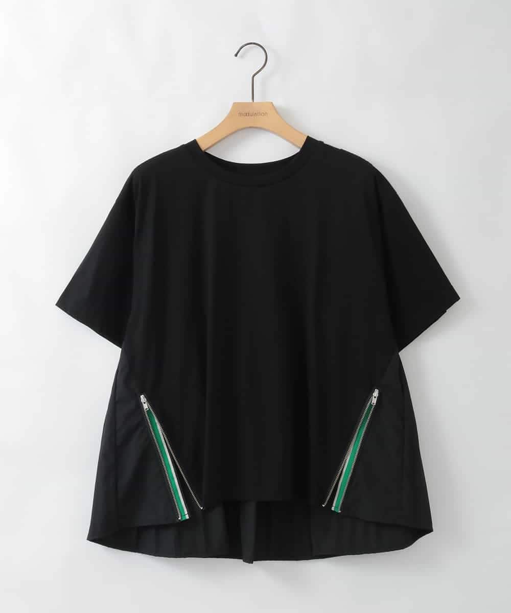 ZMKGE44110 al'aise modulation(アレーズモジュレーション) 【洗える/接触冷感】サイドファスナーバックプリーツジョイントTシャツ ブラック