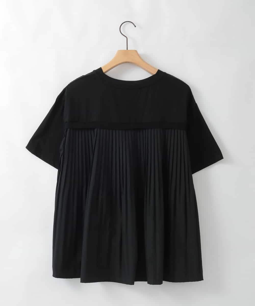 ZMKGE44110 al'aise modulation(アレーズモジュレーション) 【洗える/接触冷感】サイドファスナーバックプリーツジョイントTシャツ ブラック