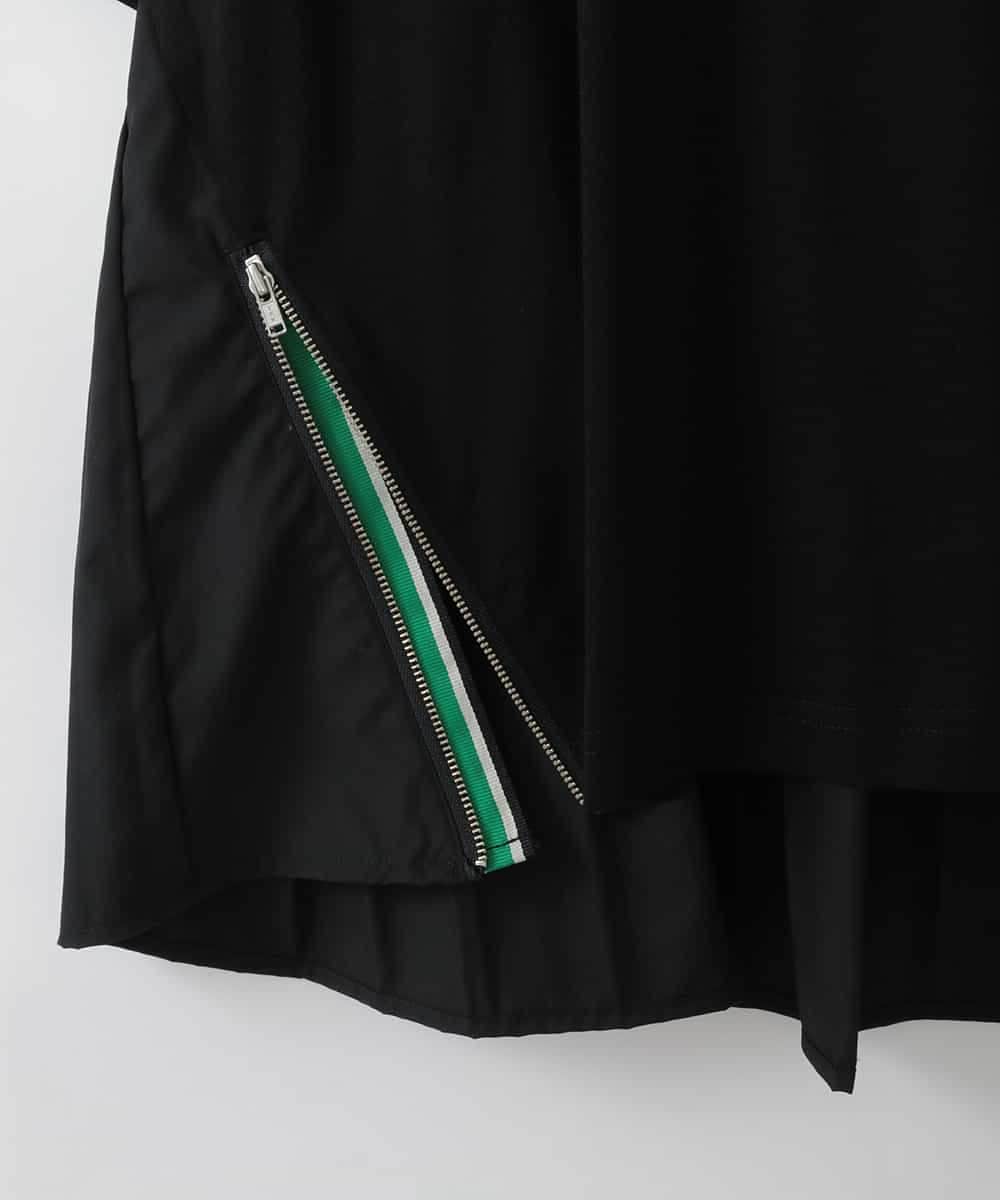 ZMKGE44110 al'aise modulation(アレーズモジュレーション) 【洗える/接触冷感】サイドファスナーバックプリーツジョイントTシャツ ブラック