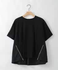 ZMKGE44110 al'aise modulation(アレーズモジュレーション) 【洗える/接触冷感】サイドファスナーバックプリーツジョイントTシャツ ブラック