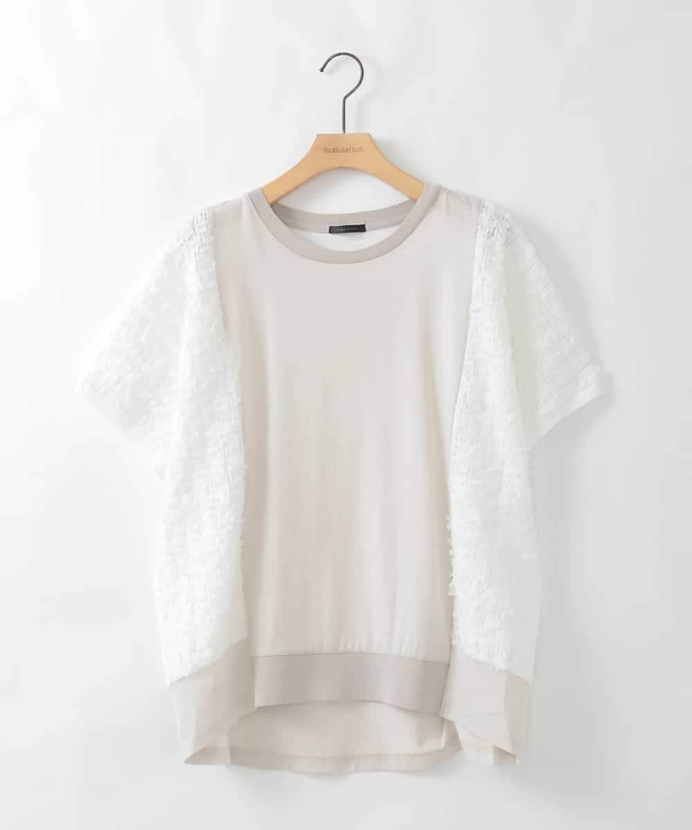 ZMKGE47120 al'aise modulation(アレーズモジュレーション) チュールレース切り替えプルオーバー ライトグレー