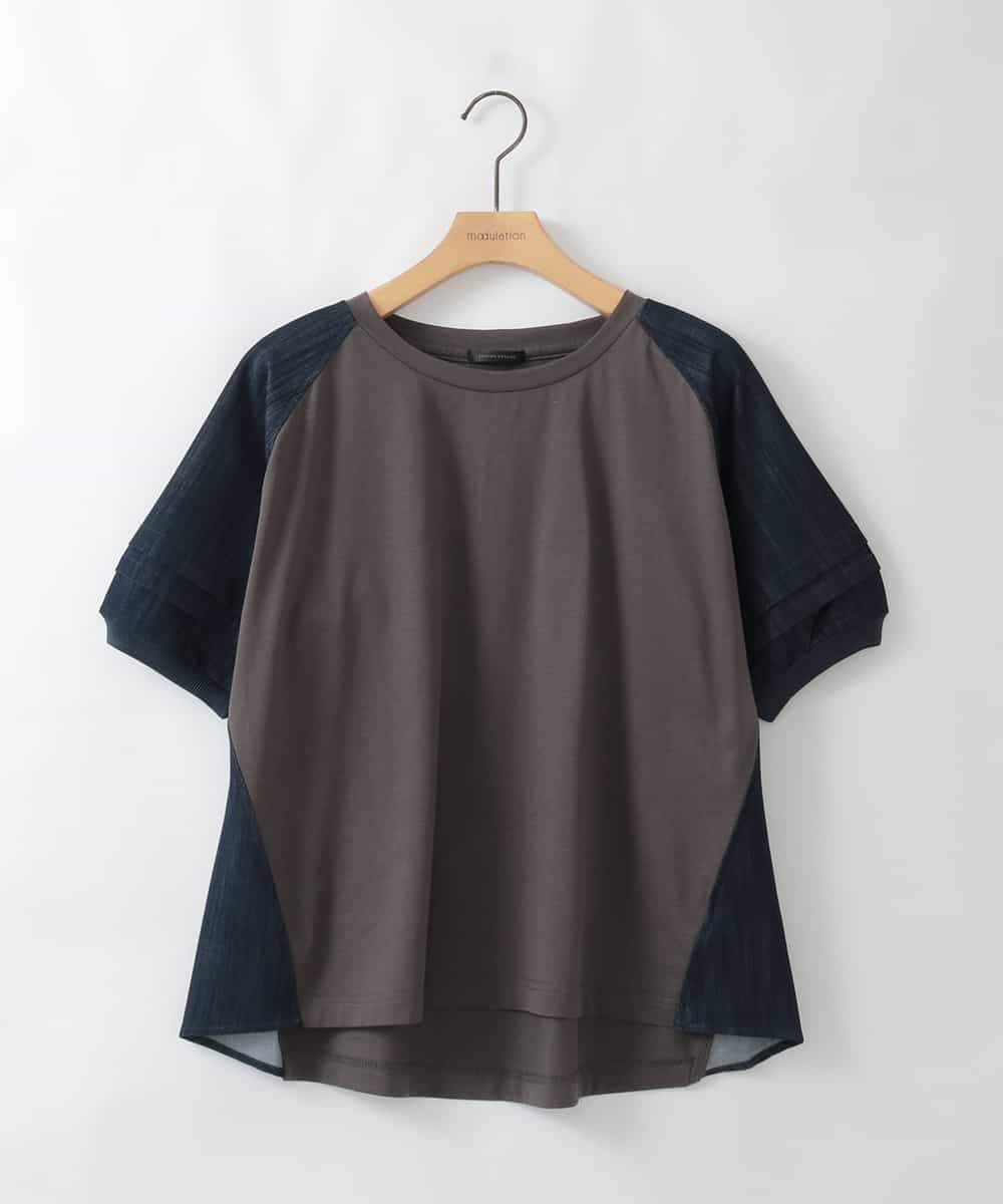 ZMKGE48098 al'aise modulation(アレーズモジュレーション) 【洗える/接触冷感】異素材ジョイントラグランカットソー ダークグレー