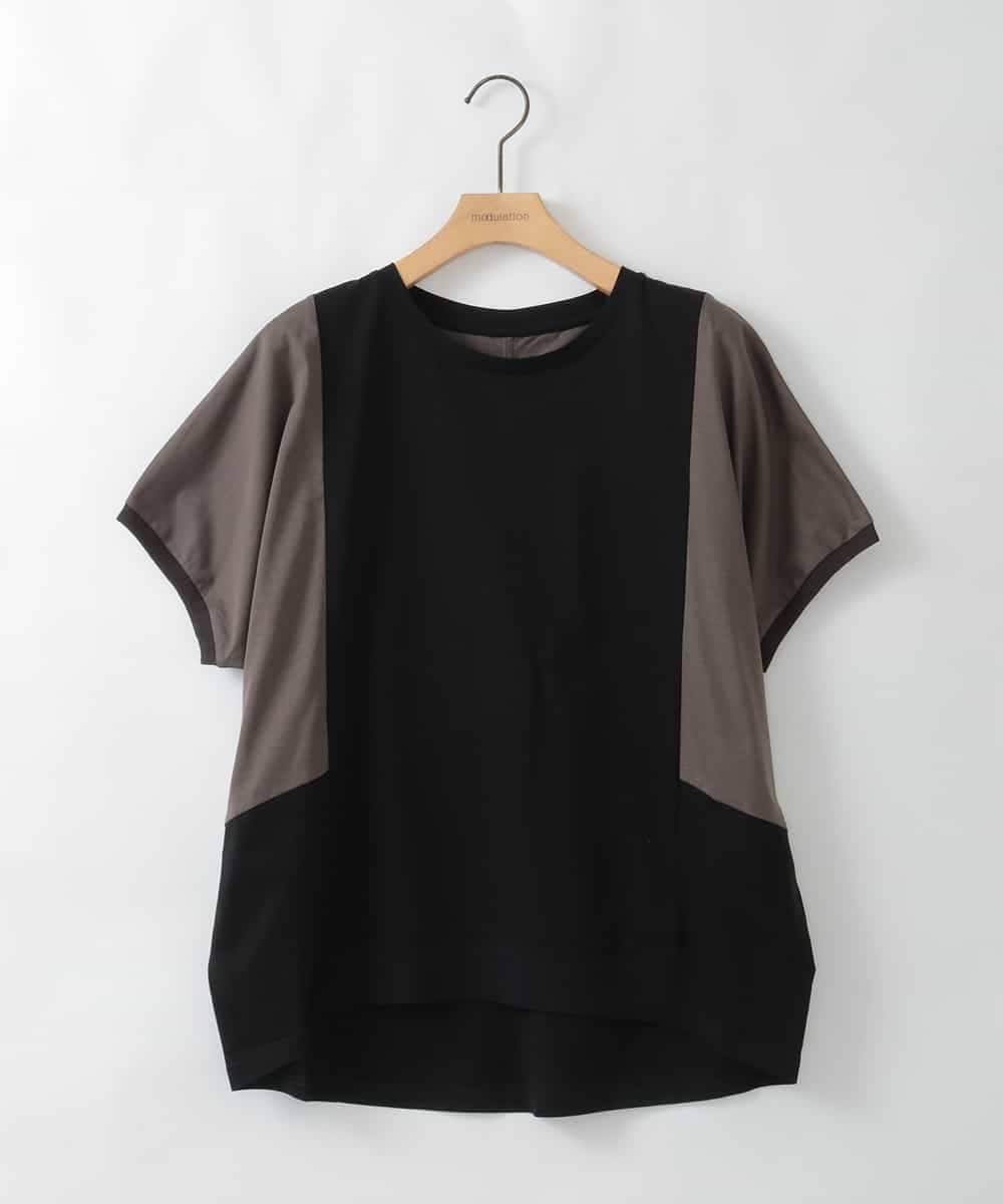 ZMKGE50098 al'aise modulation(アレーズモジュレーション) 【接触冷感】ブロッキング配色デザインカットソー ブラック