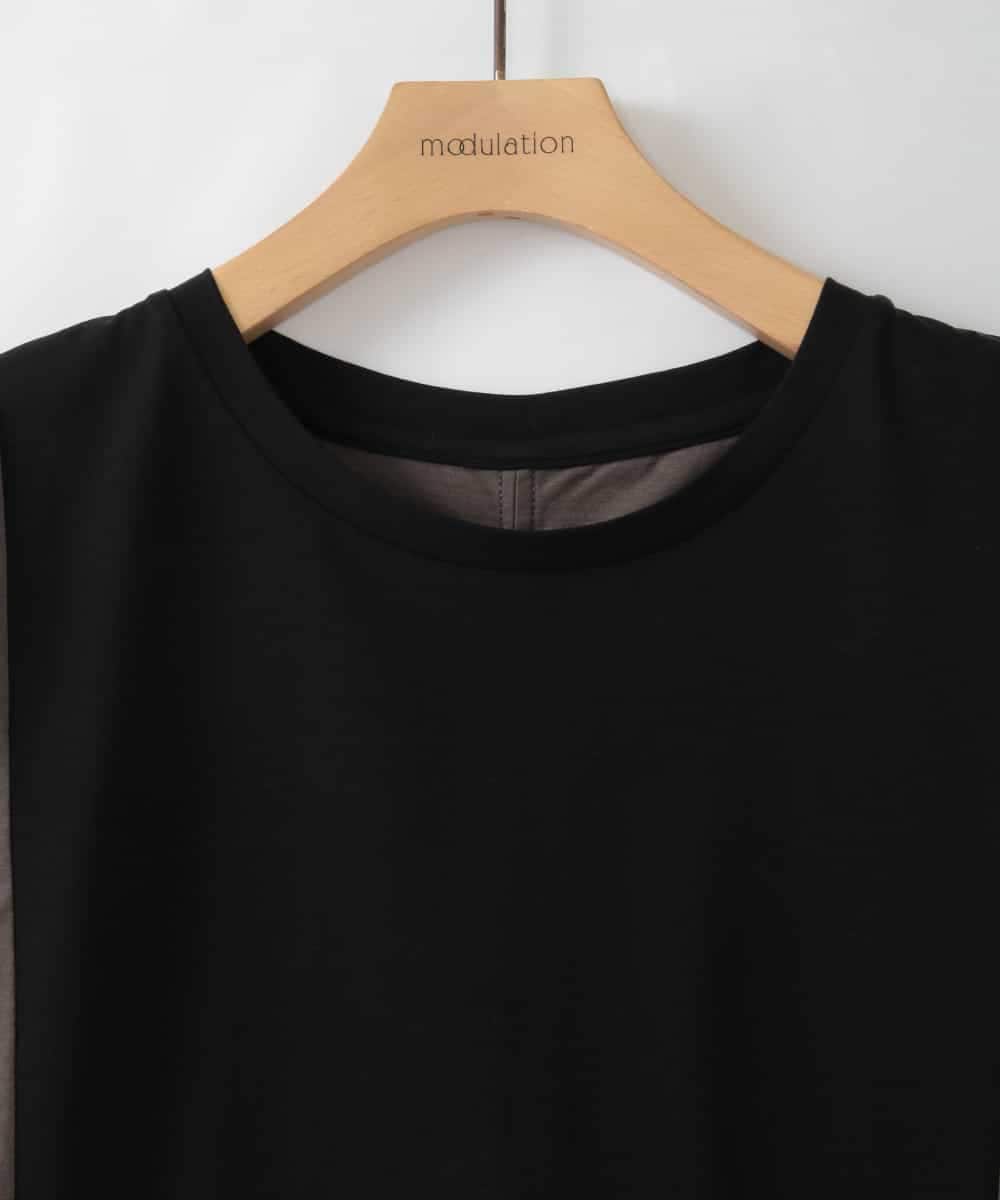 ZMKGE50098 al'aise modulation(アレーズモジュレーション) 【接触冷感】ブロッキング配色デザインカットソー ブラック