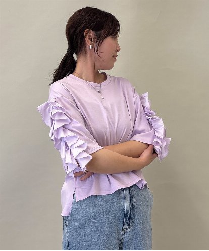 ZMKGE53110 al'aise modulation ギャザーフリルスリーブコットンカットソー