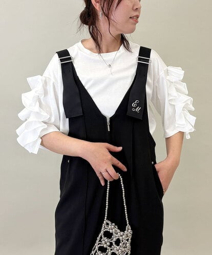 ZMKGE53110 al'aise modulation ギャザーフリルスリーブコットンカットソー