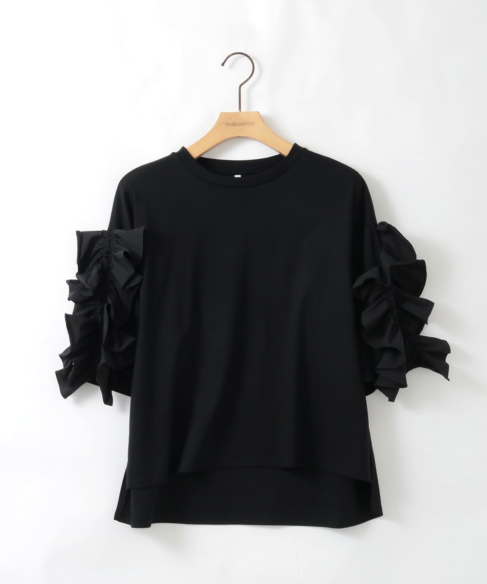ZMKGE53110 al'aise modulation ギャザーフリルスリーブコットンカットソー