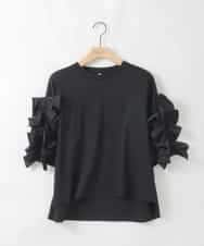ZMKGE53110 al'aise modulation(アレーズモジュレーション) ギャザーフリルスリーブコットンカットソー ブラック
