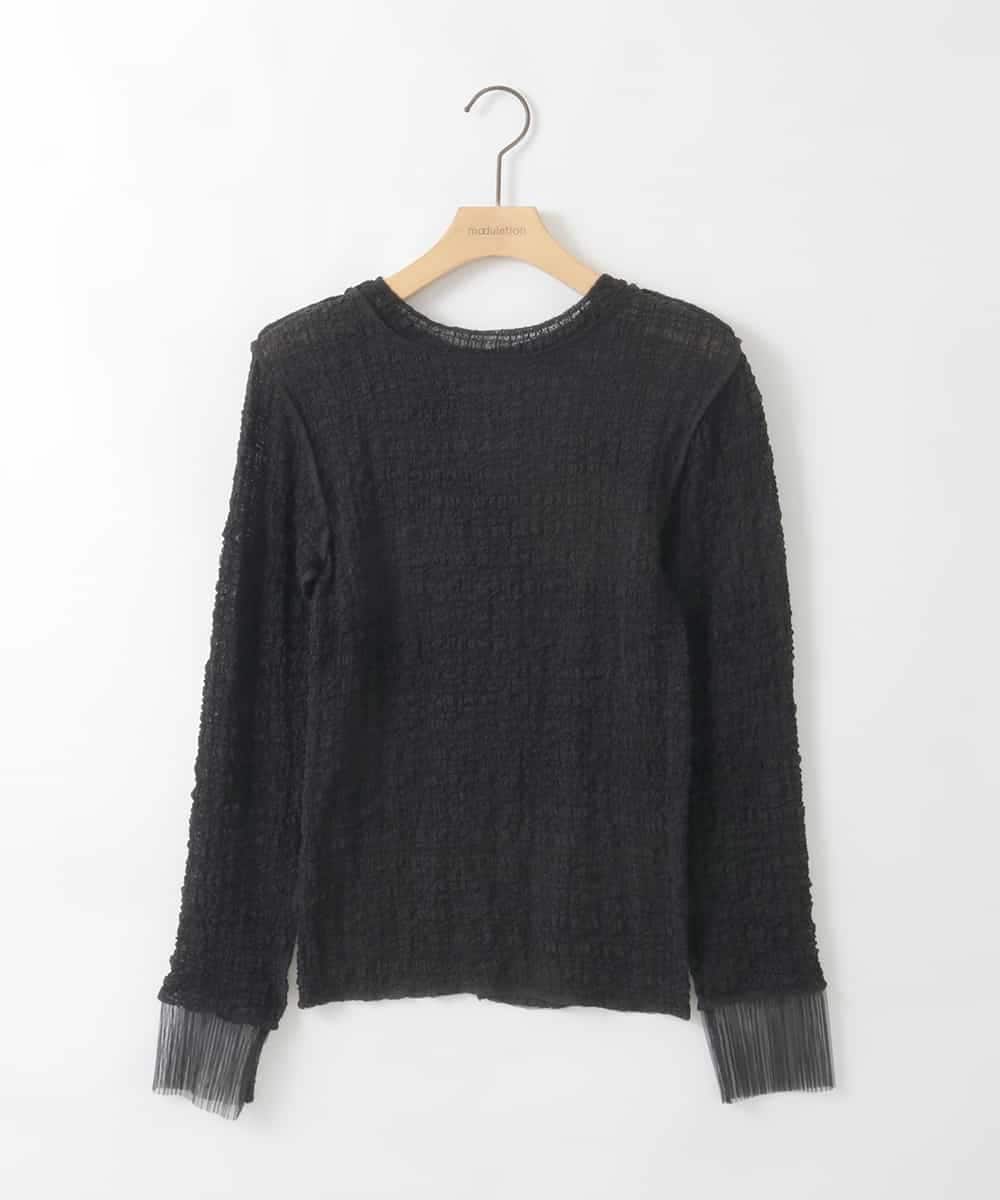 ZMKGE58098 al'aise modulation(アレーズモジュレーション) 【2WAY】シアーシャーリングデザインカットソー ブラック