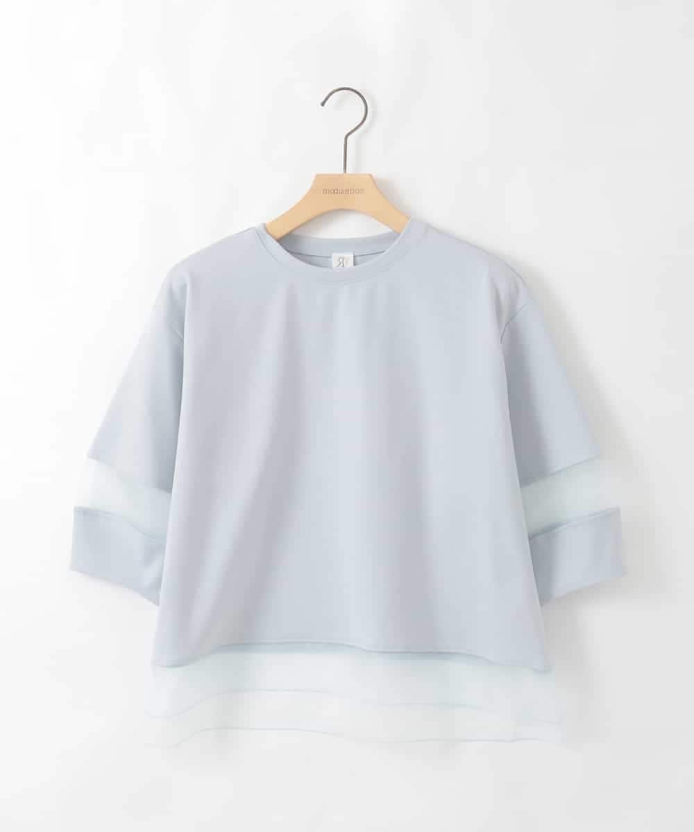 ZMKGE64099 al'aise modulation(アレーズモジュレーション) 【洗える/日本製】シアーアクセントデザインカットソー ライトブルー