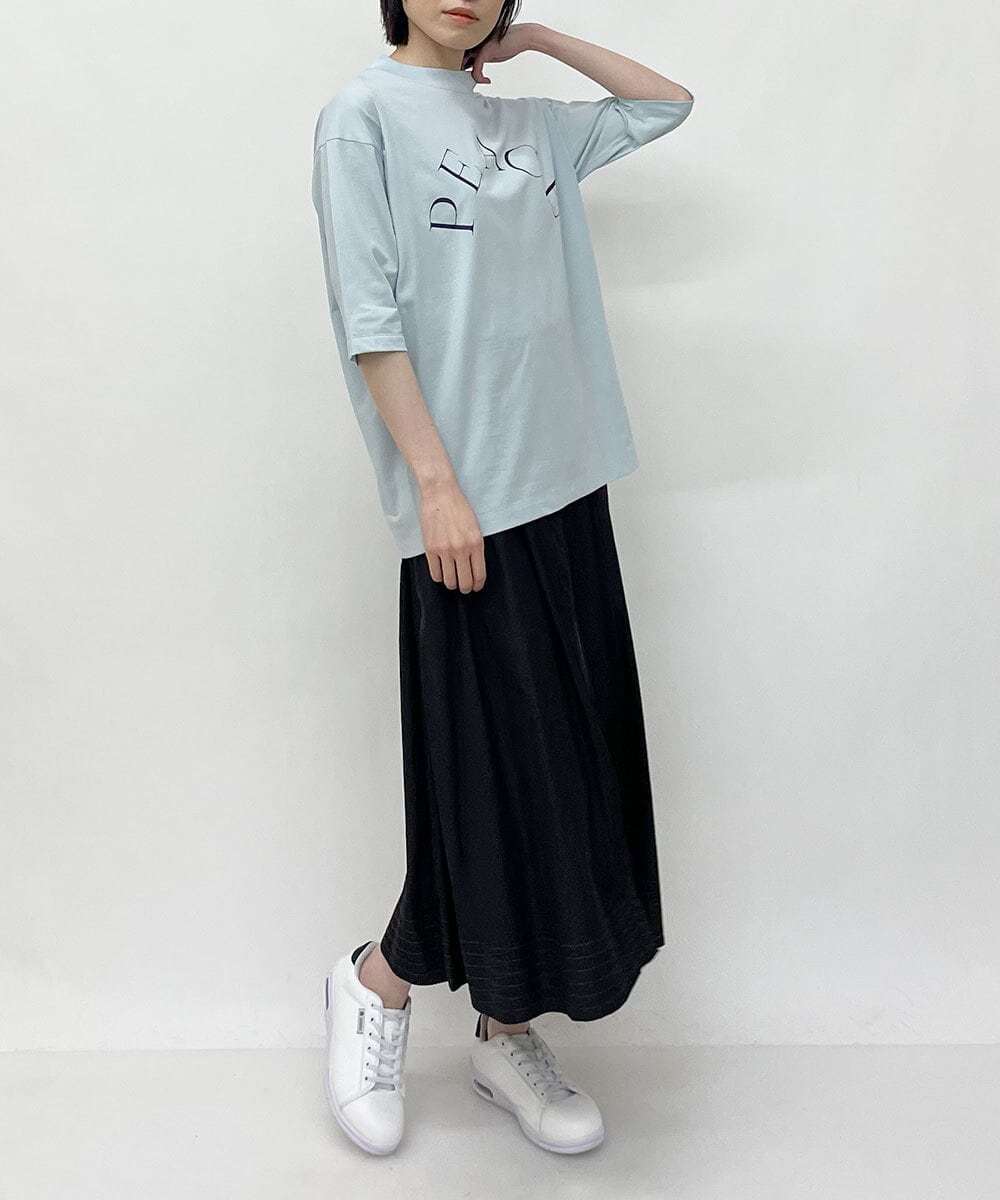ZMKGT18099 al'aise modulation(アレーズモジュレーション) 【日本製】ボトルネックラウンドロゴ Tシャツ ライトブルー
